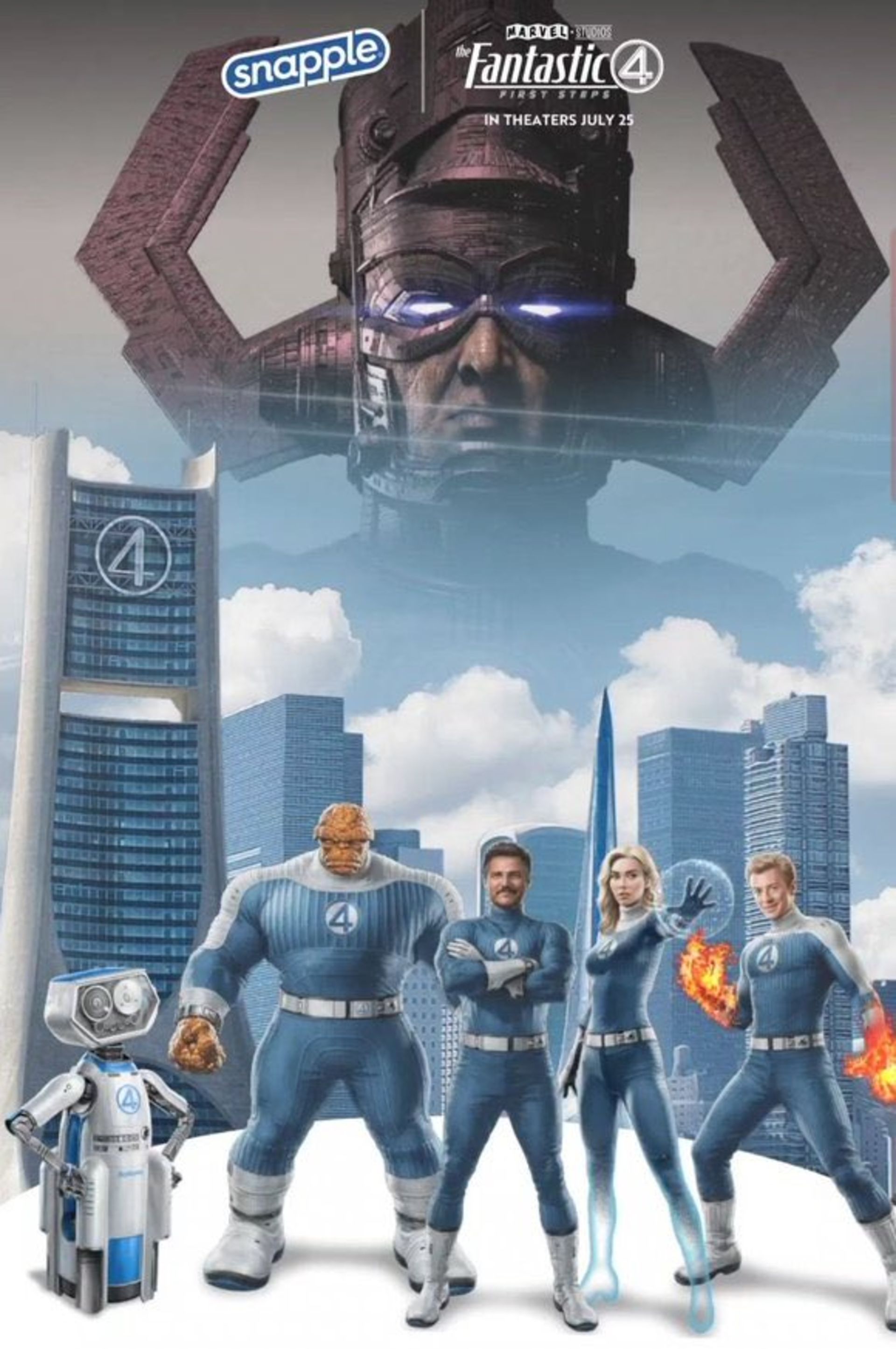 گروه چهار شگفت انگیز و گالاکتوس در پرومو آرت فیلم The Fantastic Four: First Steps